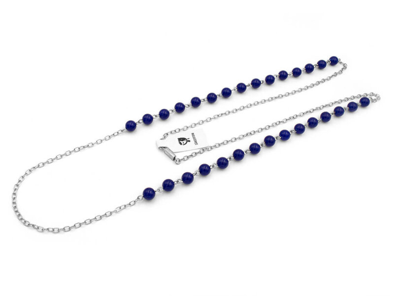 Gliederkette mit dunkelblauen Perlen in platinfarben 100cm