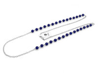 Gliederkette mit dunkelblauen Perlen in platinfarben 100cm
