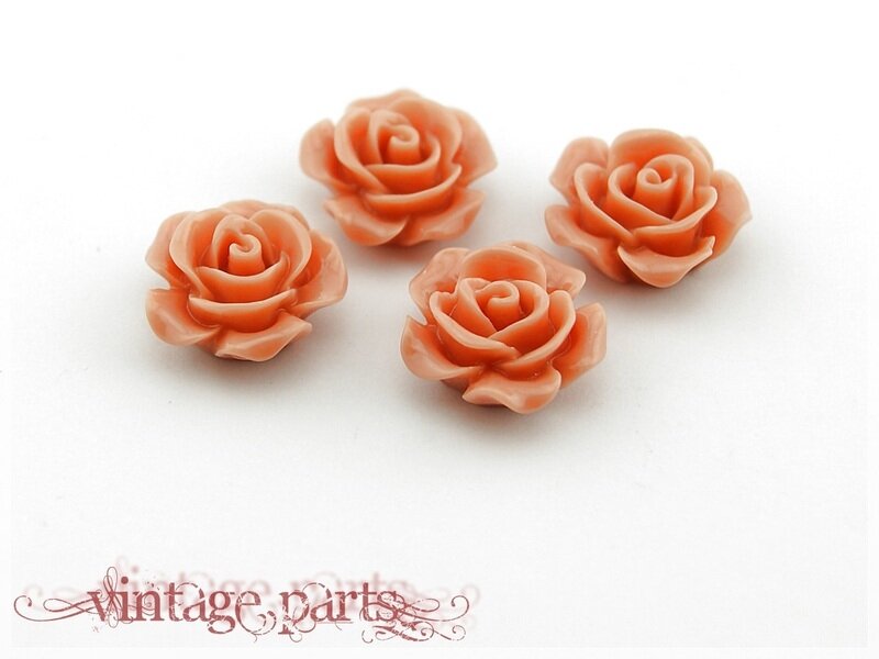 4 Cabochons als Rosen in apricot, 16 mm