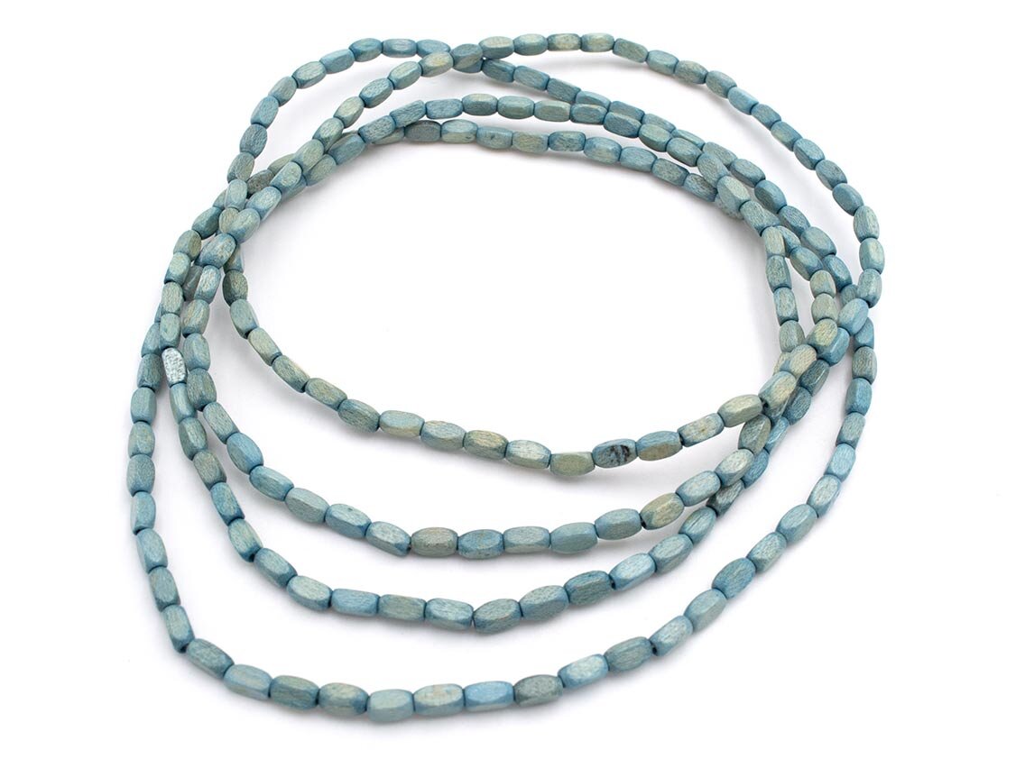 Vintageparts längliche Perlen aus Holz in blau 100 Stück
