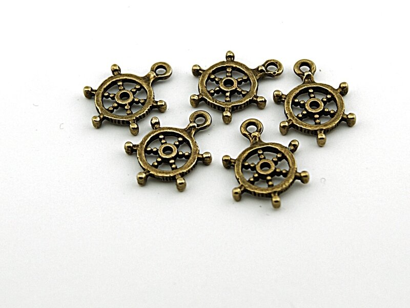10 Anhänger Steuerrad  in antik Bronze