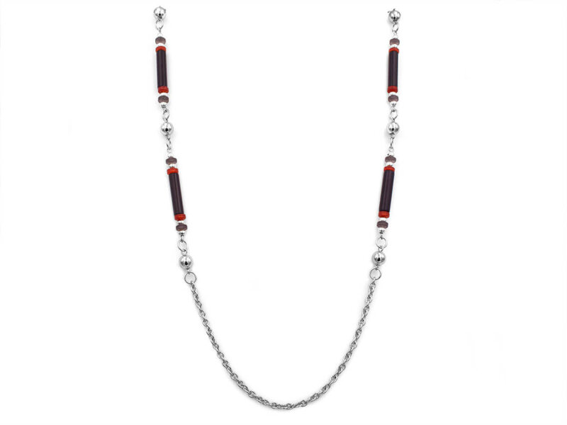 Retro Gliederkette mit Perlenelementen in amethyst und rot