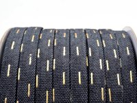 Band aus Jeansstoff in blauschwarz mit goldenen Streifen 1m