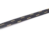 Band aus Jeansstoff in blauschwarz mit goldenen Streifen 1m