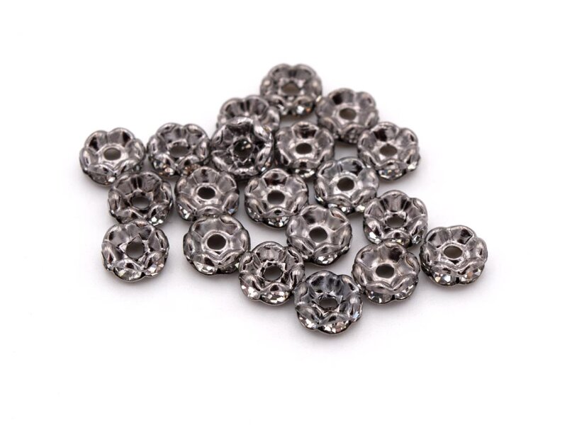Zwischenperlen mit Strasssteinen in gunmetal 6 mm 20 Stück