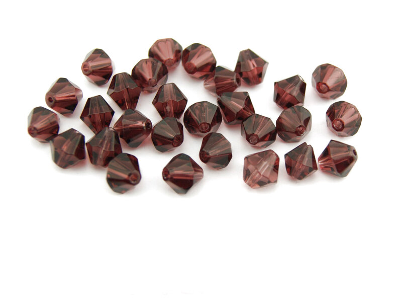 40 Glasschliffperlen als Biconen in pflaume, 6 mm