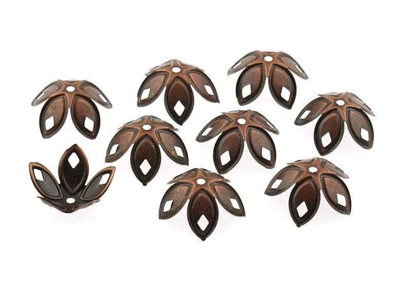 20 filigrane Perlkappen in vintage Kupfer, 19 mm