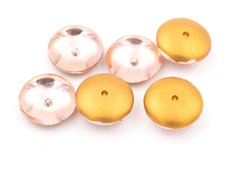 gewölbte Glascabochons in rosa und antik goldfarben 14mm 6 Stück