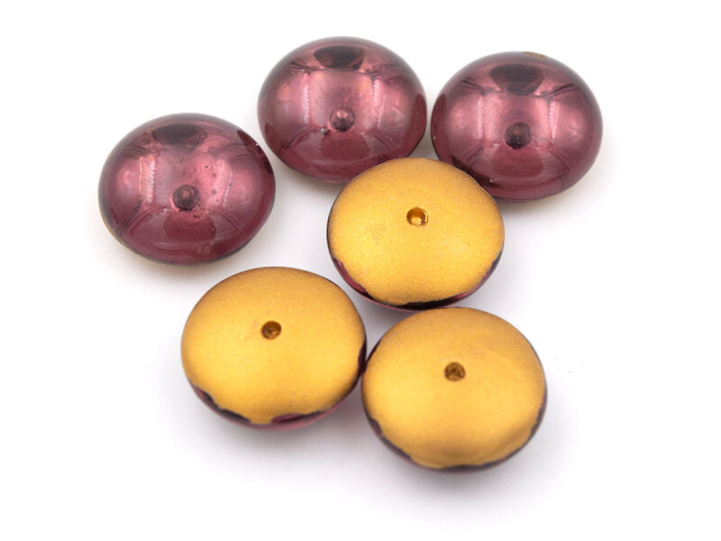 gewölbte Glascabochons in lila und antik goldfarben 14mm 6 Stück