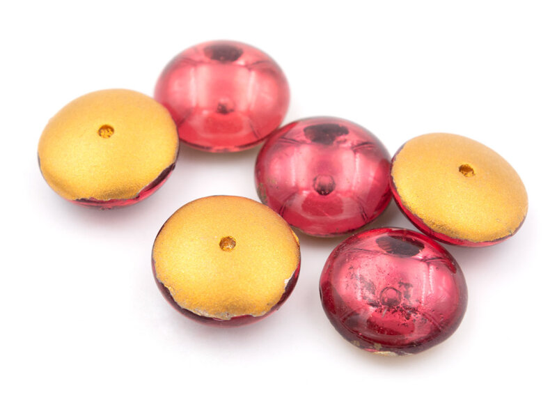 gewölbte Glascabochons in pink und antik goldfarben 14 mm 6 Stück