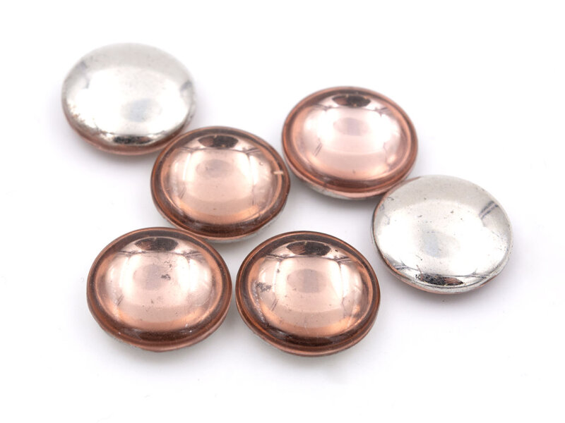 doppelseitige Glascabochons in rosa und antik silberfarben 14mm 6 Stück
