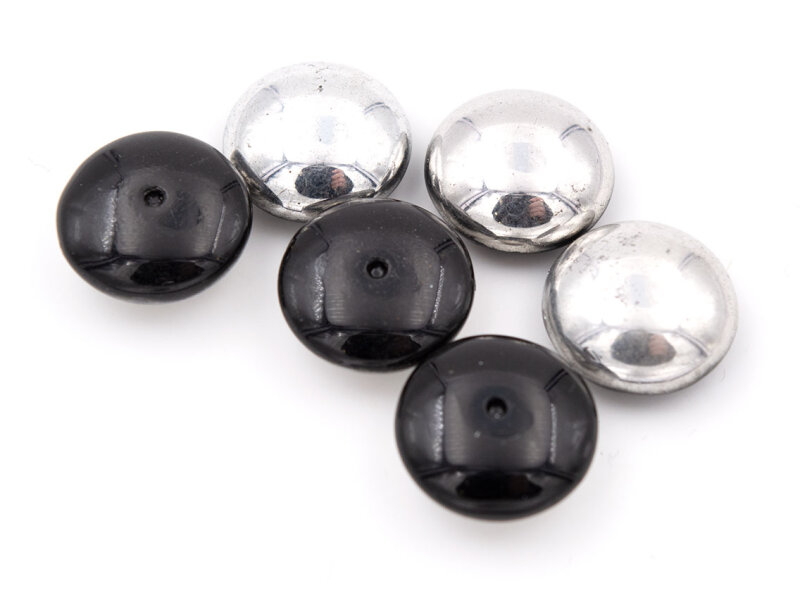 gewölbte Glascabochons in schwarz und antik silberfarben 14mm 6 Stück