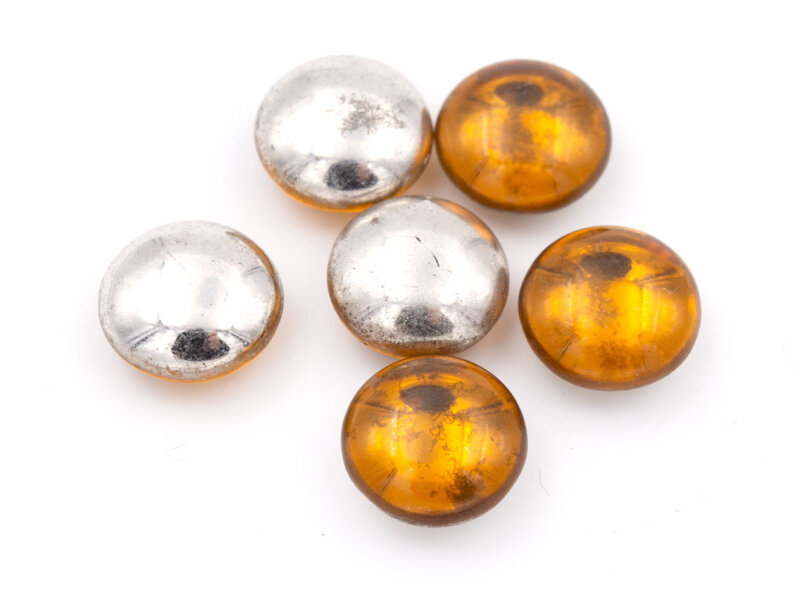 doppelseitige Glascabochons in bernstein und antik silberfarben 10mm 6 Stück