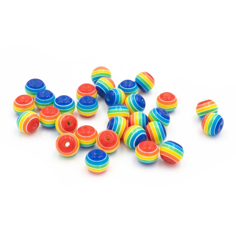 bunt gestreifte Perlen aus Resin 8mm 30er Set