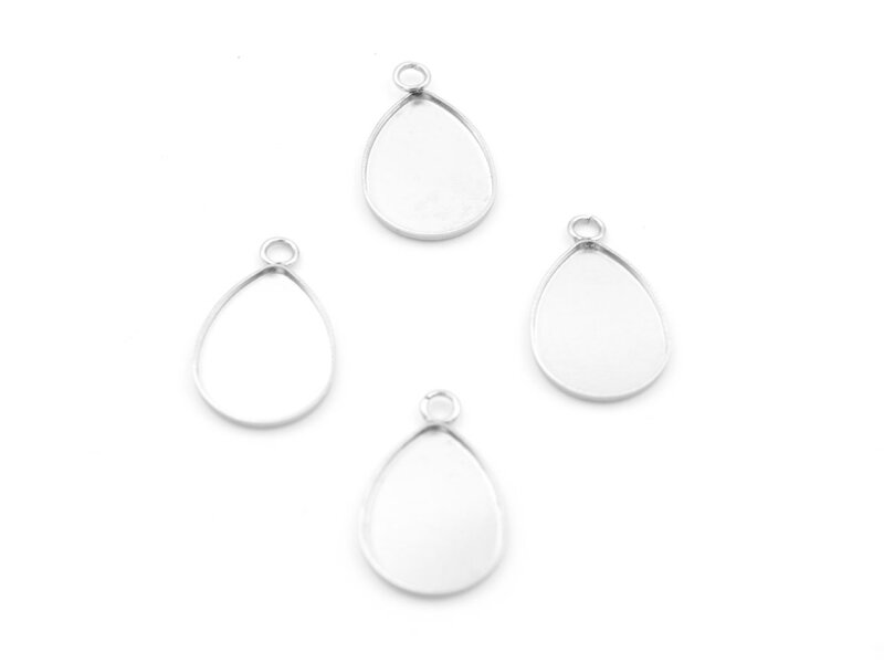 Fassungen als Tropfen aus 304 Edelstahl  für 14 x10mm Cabochons 4er Set