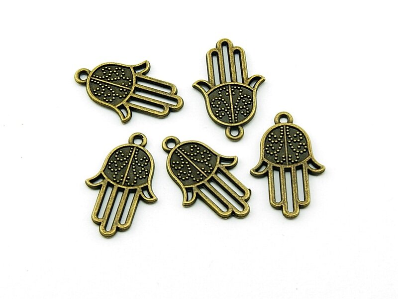 6 Verbinder, Hamsa Symbol vintage Bronze