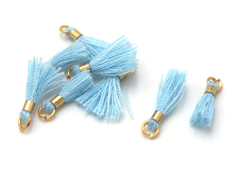 kleine Quasten in hellblau mit goldfarbener Beschichtung 8er Set