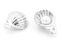 Anhänger Muschel mit Perle in platinfarben 4 Stück