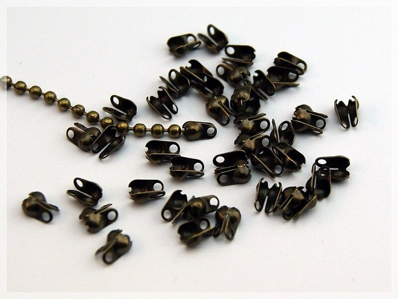 50 Endkappen für Kugelketten in antik Bronze