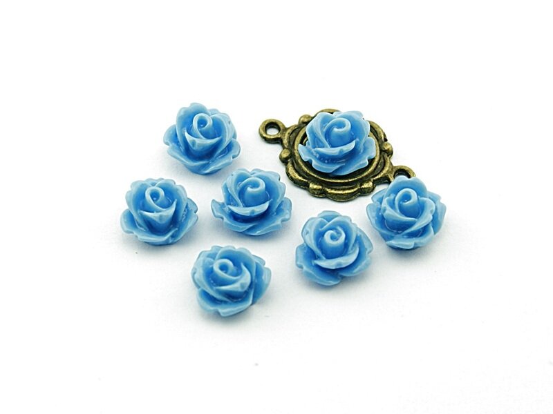 10 Cabochon Röschen in blau, 10 mm