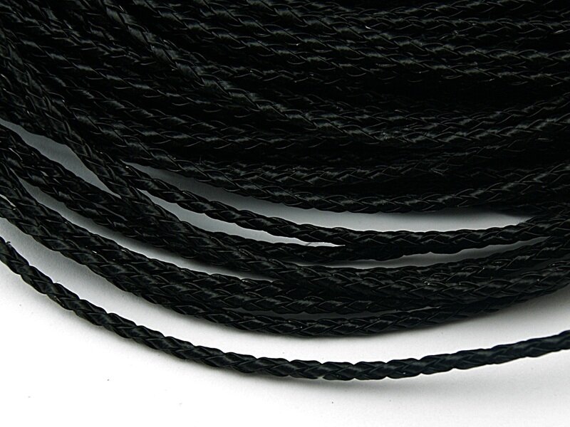 2 m Kunstlederband geflochten schwarz 3 mm