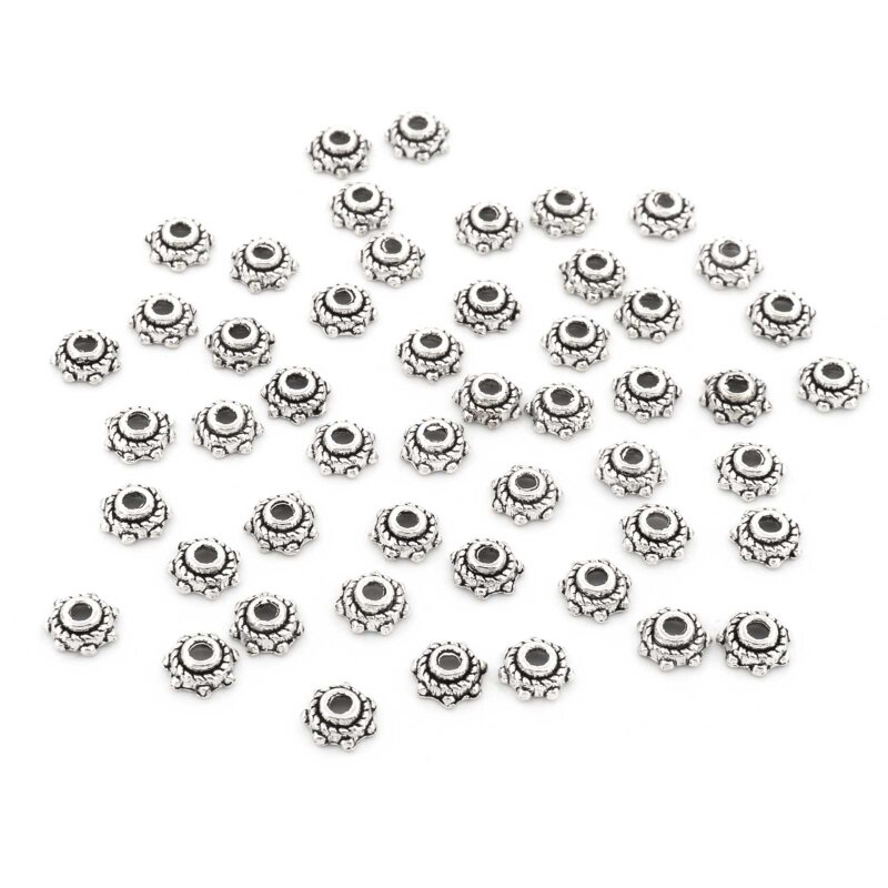 50 Perlkappen in vintage Silber, 6 mm