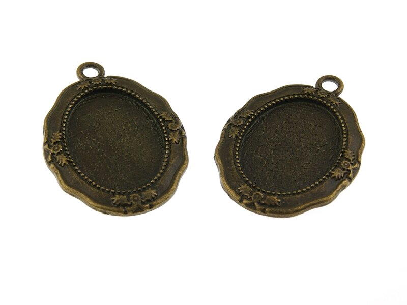 2 Fassungen in antik Bronze für 25 x 18 mm Cabochon