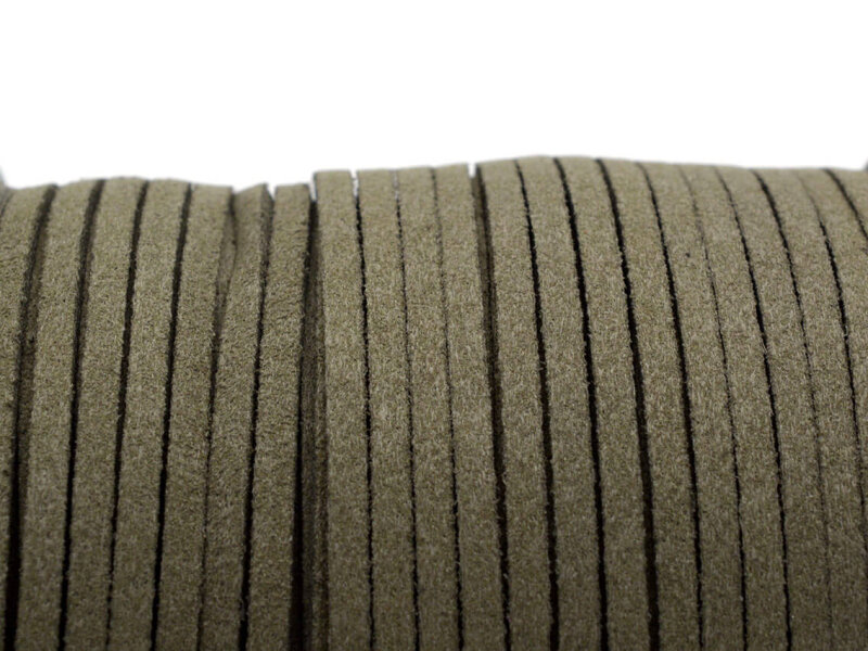 Velourband aus Wildlederimitat in khaki 3 mm breit, 4 m