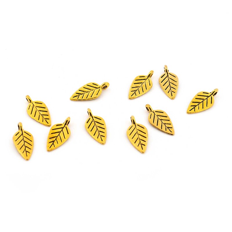 Blatt Anhänger antik goldfarben 19x9mm 10 Stück