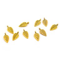Blatt Anhänger antik goldfarben 19x9mm 10 Stück