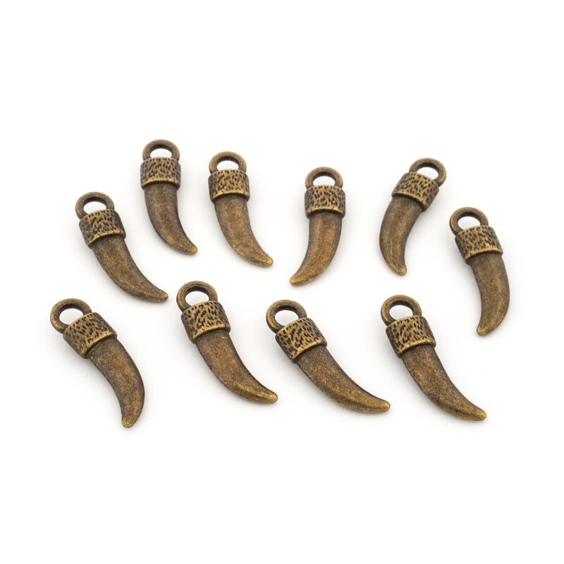 Anhänger in Antik-Bronze – Säbelzahn 20 mm, 10 Stück