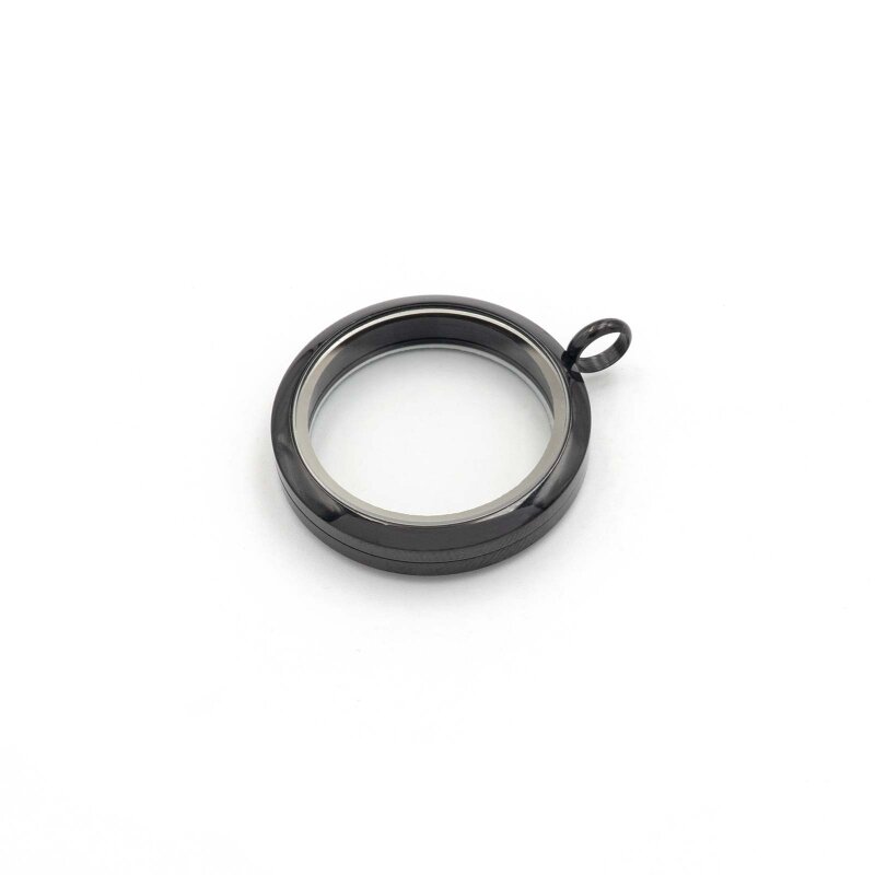 Glasmedaillon aus Edelstahl mit Schraubverschluss zum Befüllen in Schwarz 30 mm