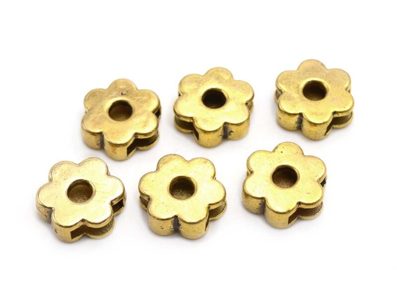 Schiebeperlen als Blume in antik goldfarben 6 Stück