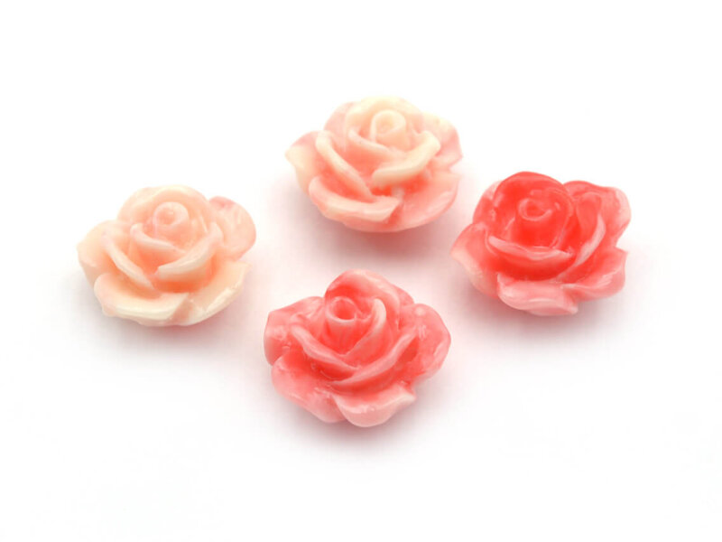 Perlen als Rose aus synthetischer Koralle in einem zarten rosa 4 Stück
