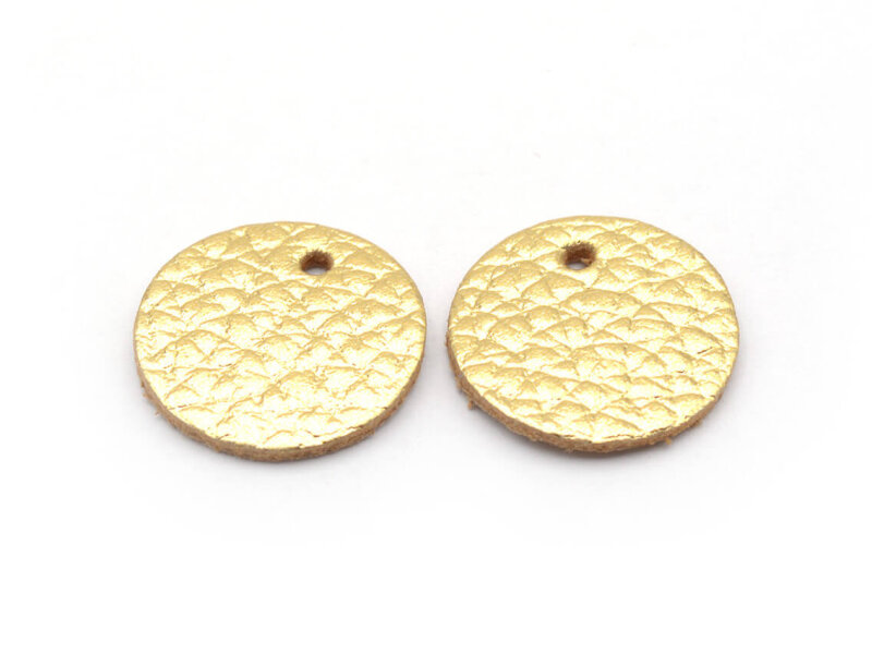 runde Lederanhänger in goldfarben 15 mm 2 Stück