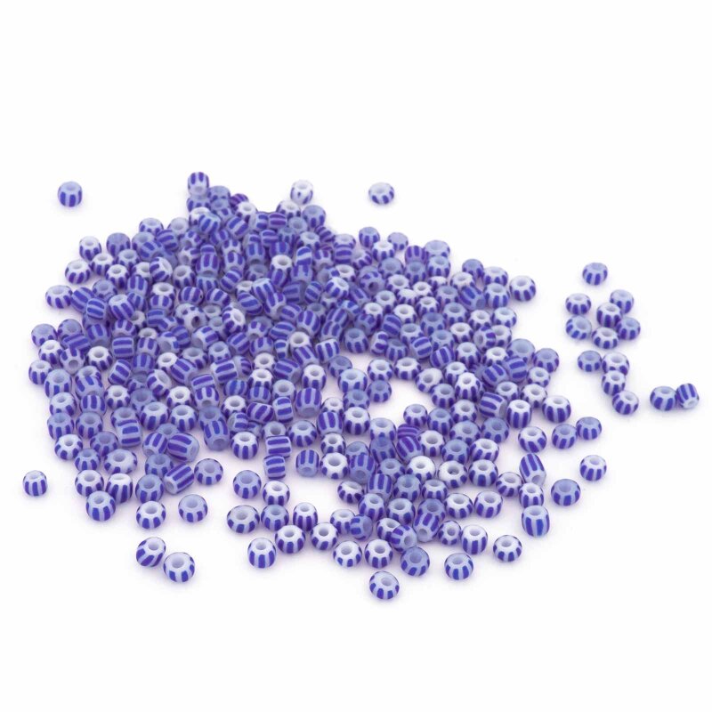 gestreifte Rocailles Perlen in blau und weiß 3mm 10 Gramm