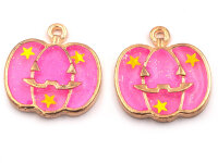 Anhänger als Kürbis in goldfarben mit pinker...