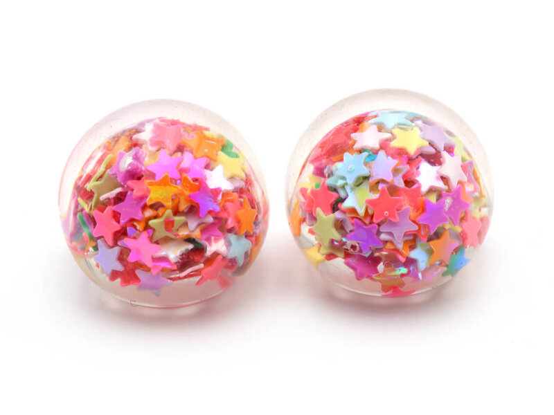 Acrylcabochon als Kugel mit Sternen im Farbmix 10 mm 2er Set