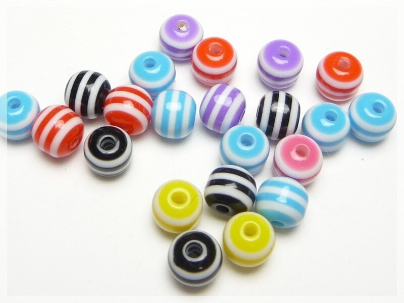 20 Resinperlen 6 mm bunt gestreift Perle