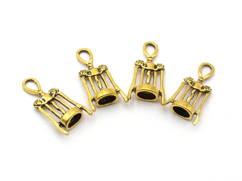 Anhänger Korkenzieher in antik goldfarben 27mm 4 Stück