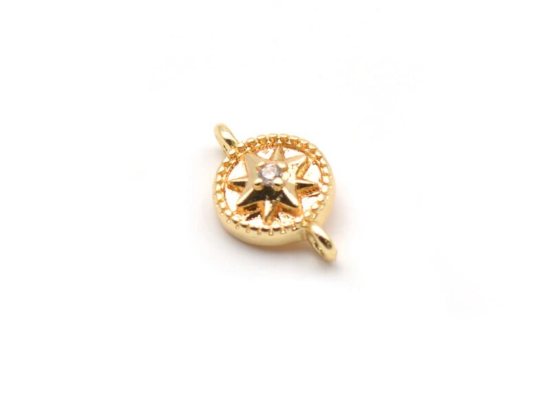 Verbinder als Kompass mit Schmuckstein 18k Gold beschichtet 1 Stück