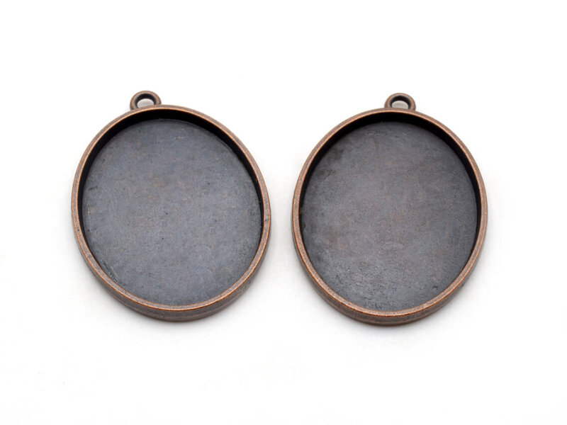 schlichte Fassungen für 40x30mm Cabochons in antik kupferfarben 2 Stück