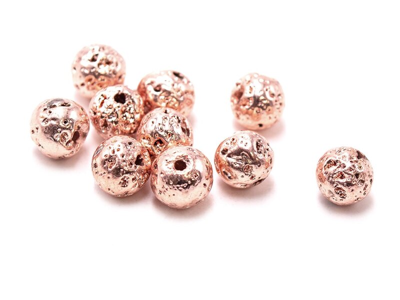 Lavasteinperlen in roségoldfarben beschichtet 7 mm 10 Stück