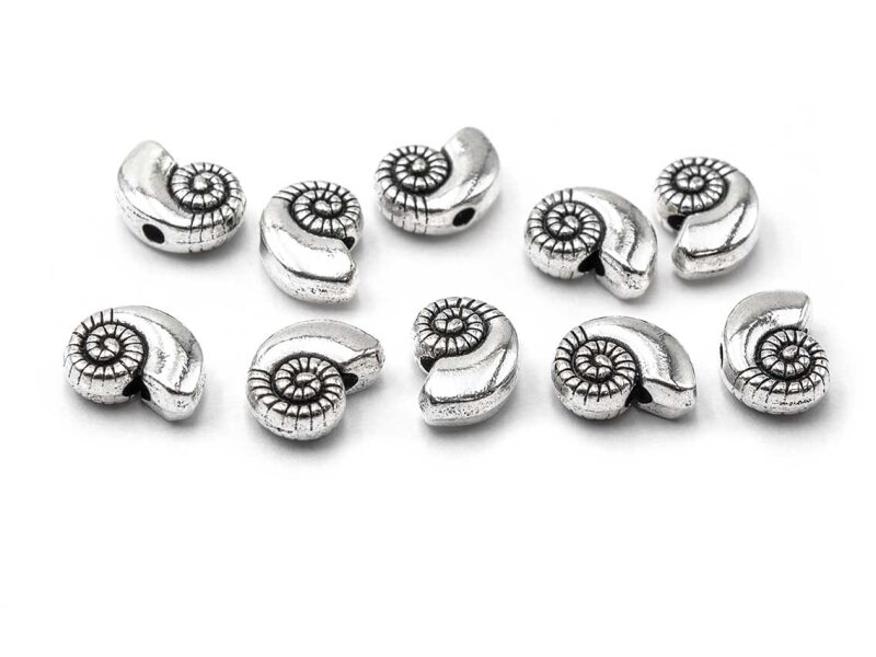 Zwischenperle als Meeresmuschel 10mm in antik silberfarben 10er Set