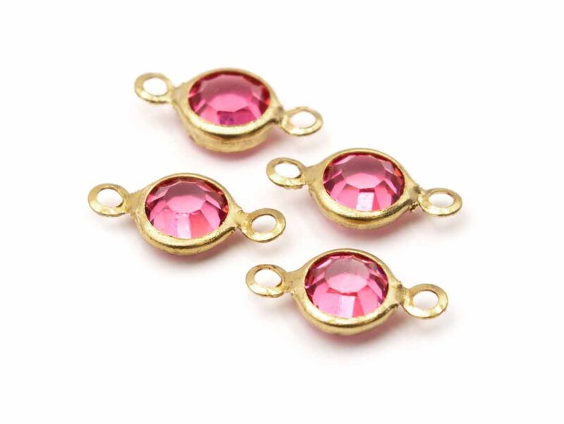 kleine Verbinder aus Messing in goldfarben mit geschliffenem Schmuckstein in pink 4 Stück