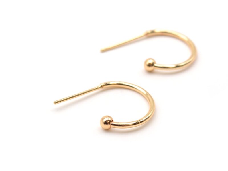 Ohrstecker Halbcreole Messing 18K Goldbeschichtung, 12 mm, 4 Stück