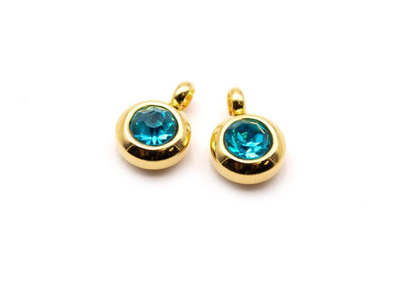 Anhänger mit Strassstein in aquamarine aus 304 Edelstahl in goldfarben 2 Stück
