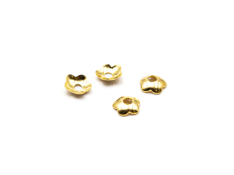 Perlkappen als Blume aus Messing, 18K vergoldet, 4 mm, 4 Stück