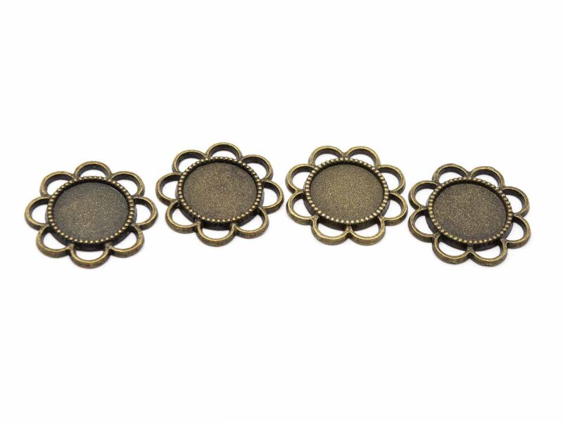 florale Fassungen in antik bronzefarben für 14 mm Cabochons 4 Stück