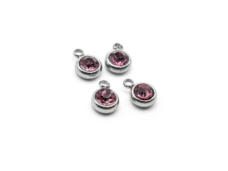 Anhänger mit Strassstein in rosa aus 304 Edelstahl 4 Stück
